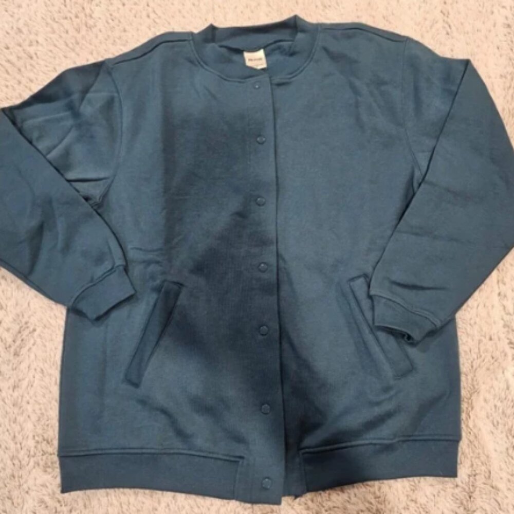 Blair Womens Iconic Fleece Snap-Front Jacket Blue Size Medium